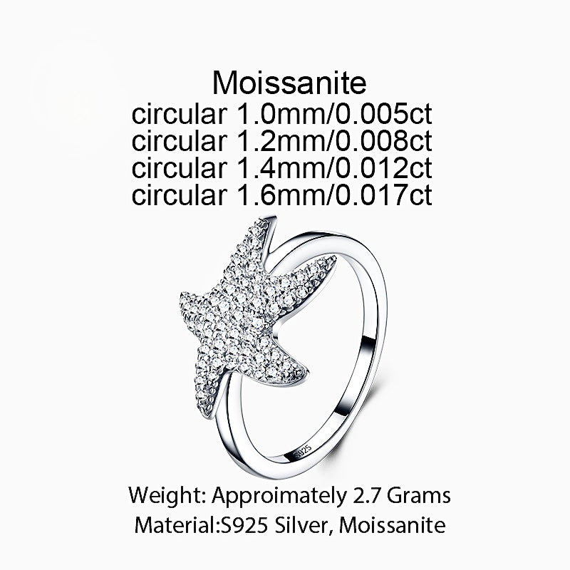 Moissanite Star Ring in 925 Sterling Silver