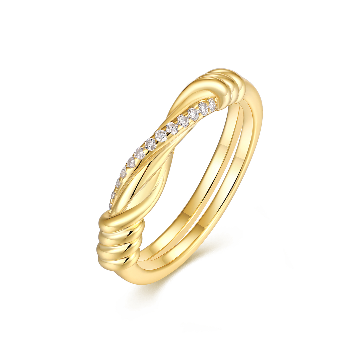 Moissanite Twisted Band Ring – Gold Tone Sterling Silver