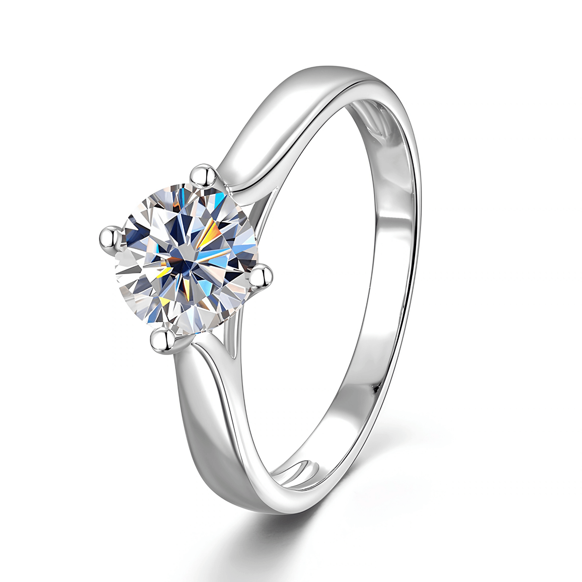 1 Carat Round Moissanite Solitaire Ring, 14K Gold Plated