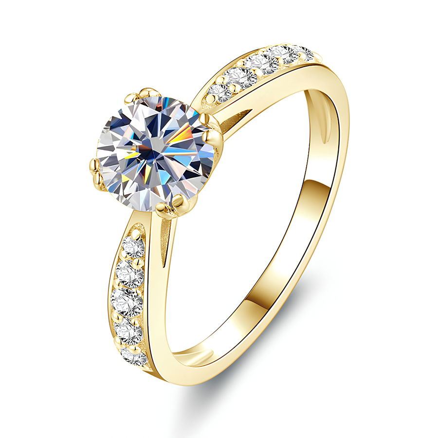 Moissanite Solitaire Ring with Side Stones, Gold Filled