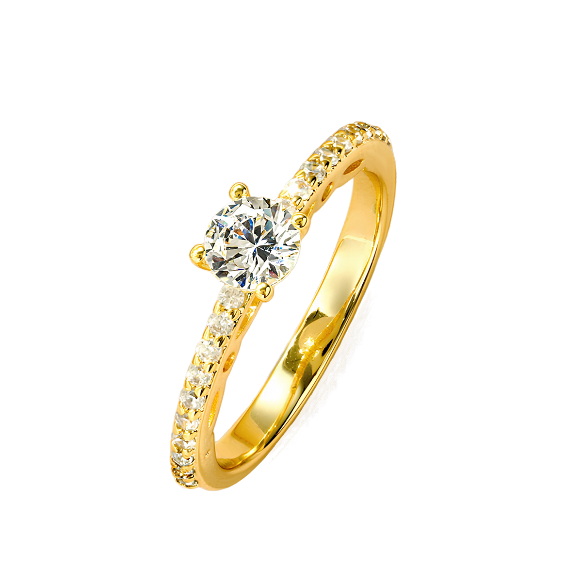 Moissanite Solitaire Ring with Side Stones, 14K Gold Filled