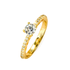 Moissanite Solitaire Ring with Side Stones, 14K Gold Filled
