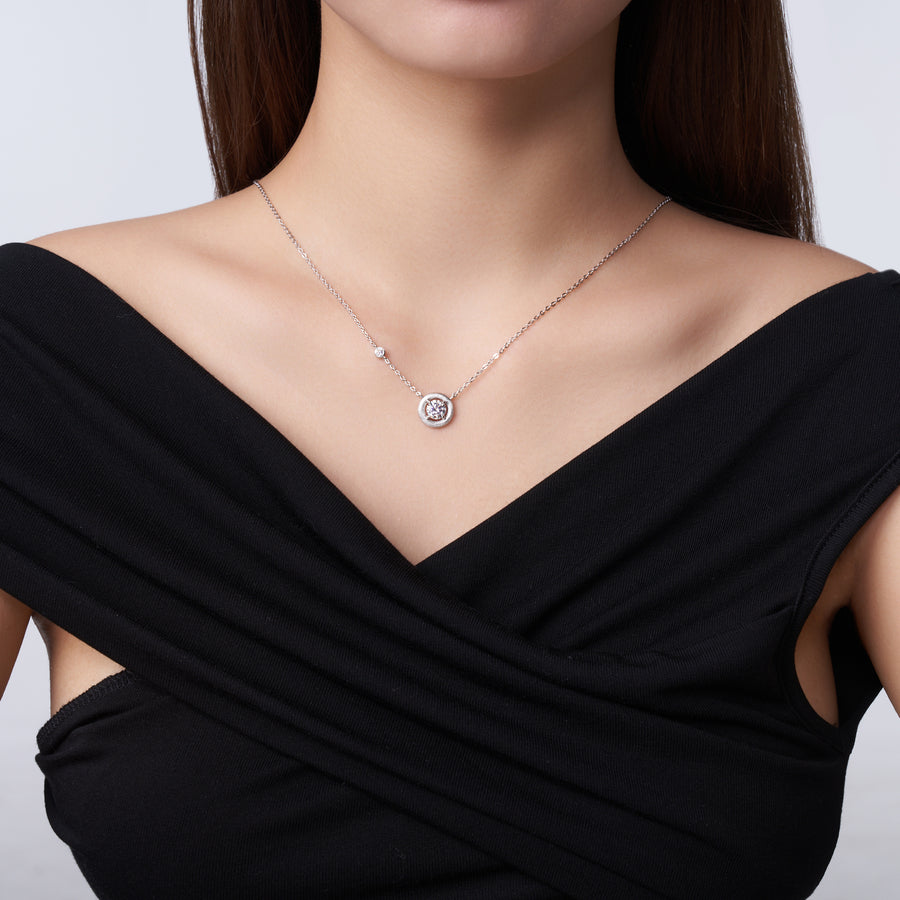 Authentic Moissanite Frosted Halo Pendant Necklace in 925 Sterling Silver