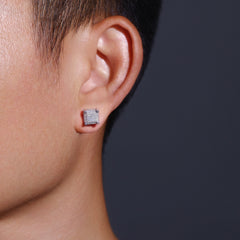 925 Sterling Silver Square Pavé Moissanite Stud Earrings (Approx. 8mm)