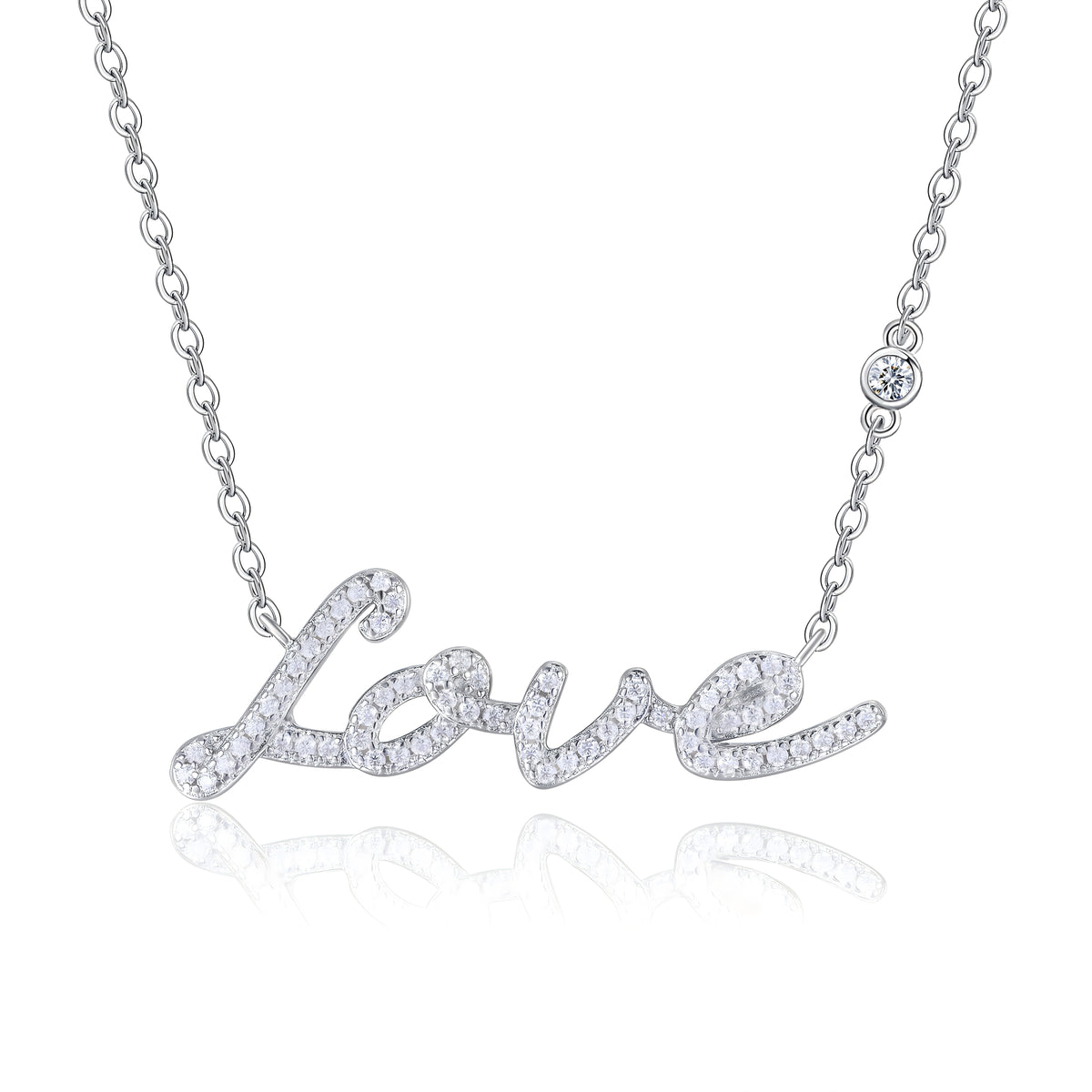 Moissanite Love Necklace 925 Sterling Silver – Pavé Script Pendant