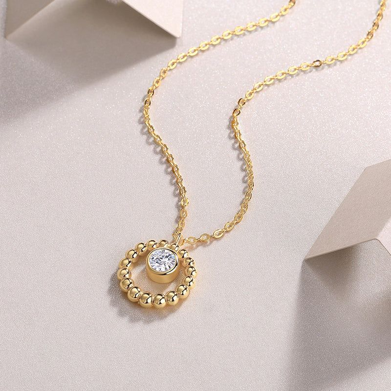 Moissanite Beaded Circle Necklace – S925 Sterling Silver