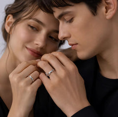Certified Moissanite Couple Ring Set (His & Hers) | Brushed Band + Pavé Crossover Ring