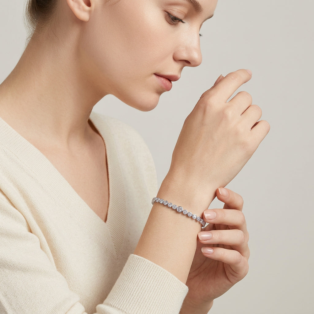 Moissanite Bezel Tennis Bracelet – S925 Sterling Silver