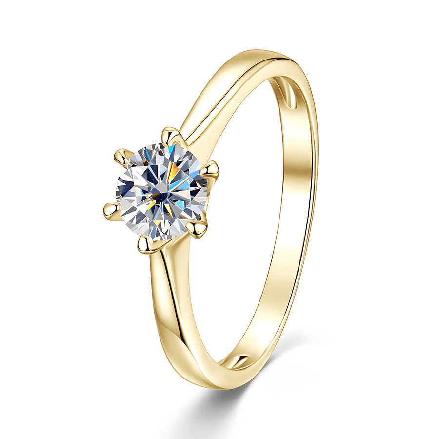 1 Carat Round Moissanite Solitaire Ring, Six Prong, Gold Plated