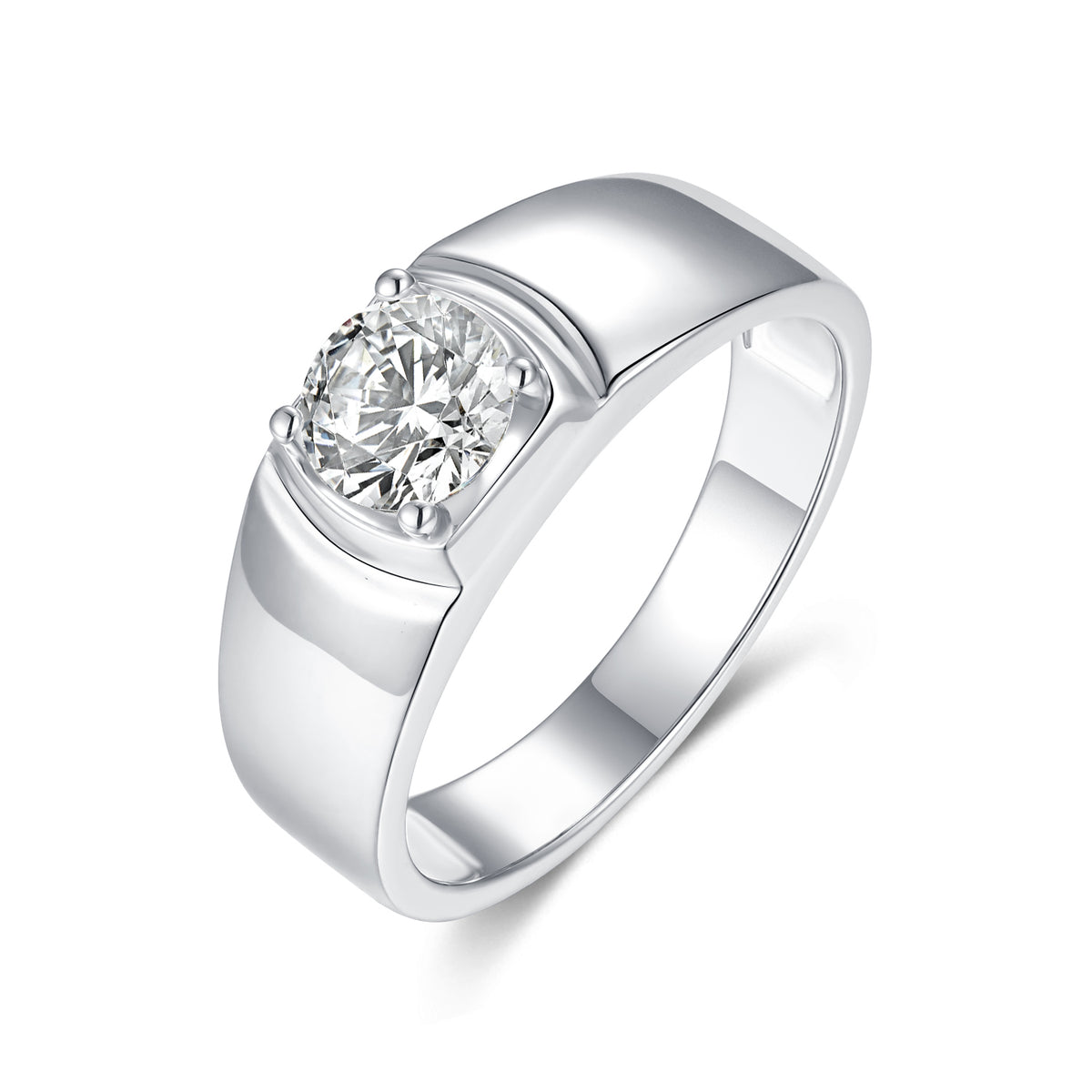 Modern Men's Round Moissanite Solitaire Ring | Certified Brilliance