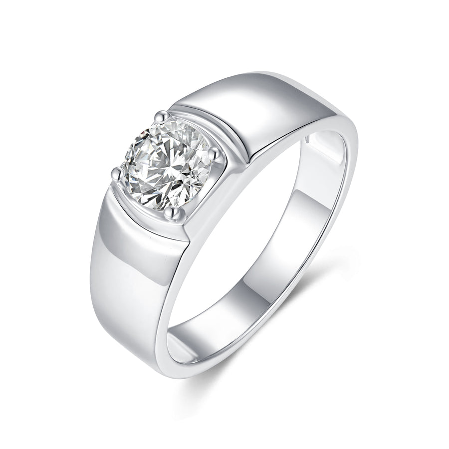 Modern Men's Round Moissanite Solitaire Ring | Certified Brilliance