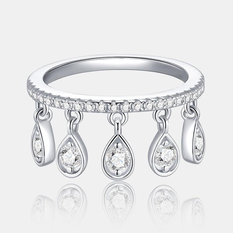 Floating Moissanite Teardrop Charm Ring in 925 Sterling Silver