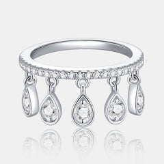 Floating Moissanite Teardrop Charm Ring in 925 Sterling Silver