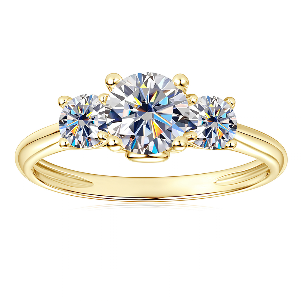3 Stone Moissanite Engagement Ring, Gold Filled, Promise Gift