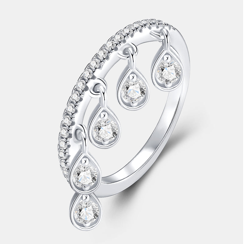 Floating Moissanite Teardrop Charm Ring in 925 Sterling Silver