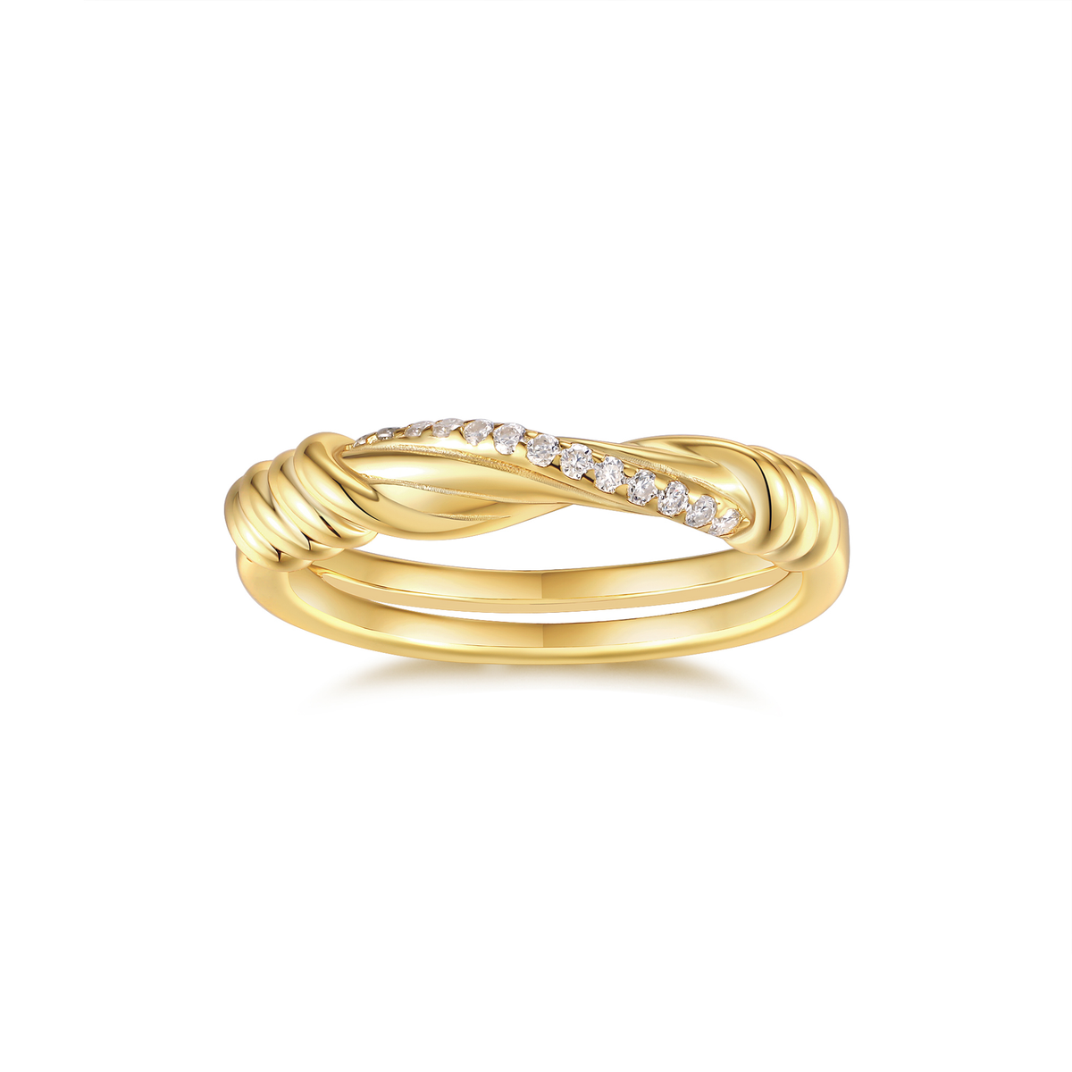 Moissanite Twisted Band Ring – Gold Tone Sterling Silver