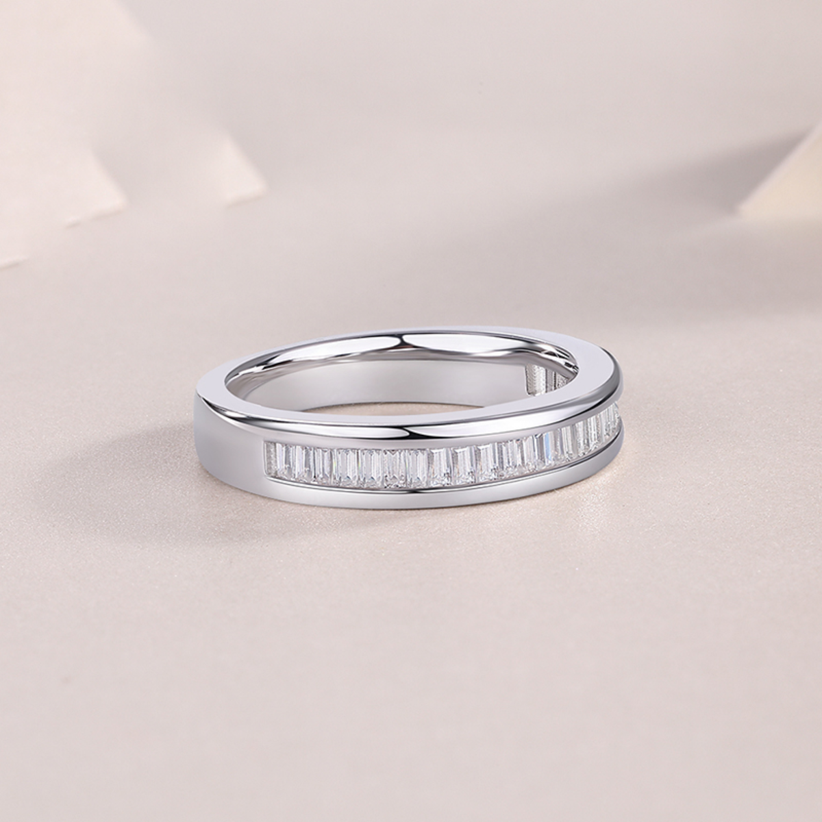 Authentic Moissanite Baguette Band Ring in 925 Sterling Silver | Certified Moissanite Wedding Ring