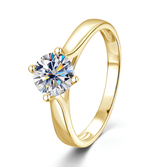 1 Carat Round Moissanite Solitaire Ring, 14K Gold Plated