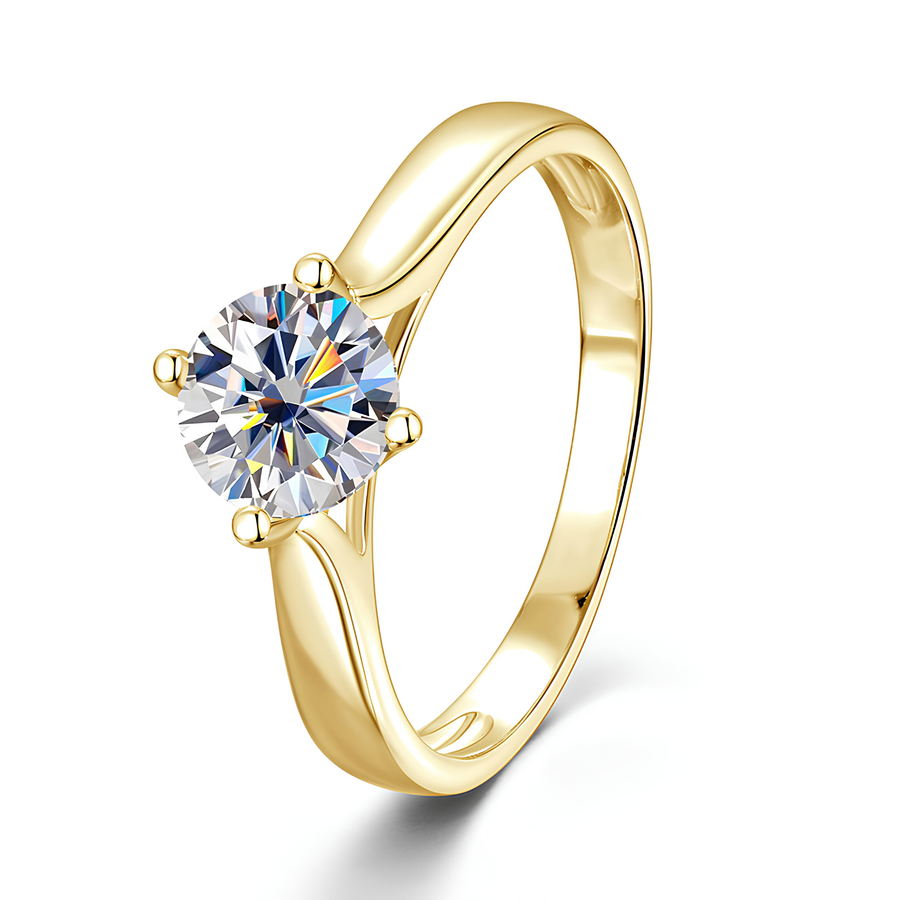 1 Carat Round Moissanite Solitaire Ring, 14K Gold Plated