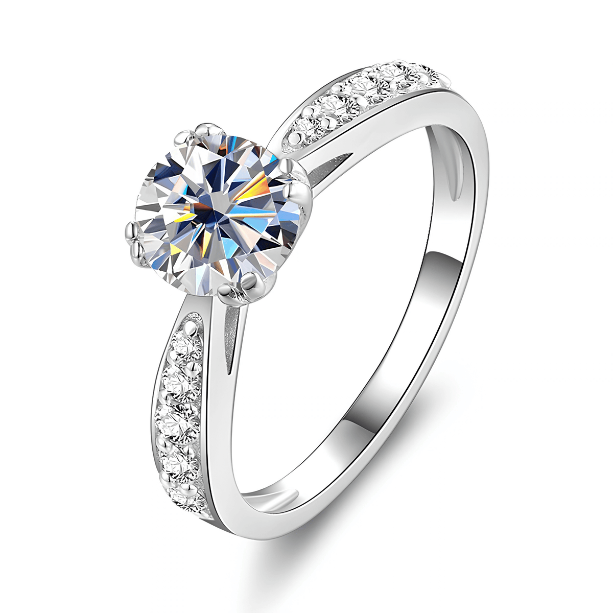 Moissanite Solitaire Ring with Side Stones, Gold Filled