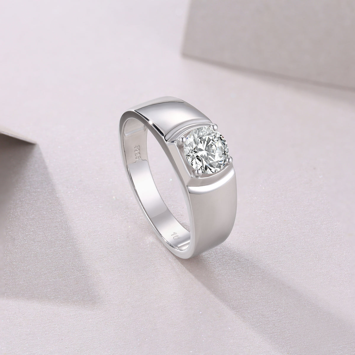 Modern Men's Round Moissanite Solitaire Ring | Certified Brilliance