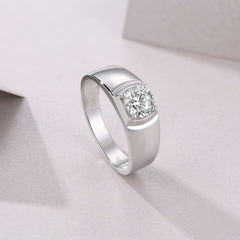 Modern Men's Round Moissanite Solitaire Ring | Certified Brilliance