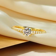 Moissanite Solitaire Ring with Side Stones, 14K Gold Filled
