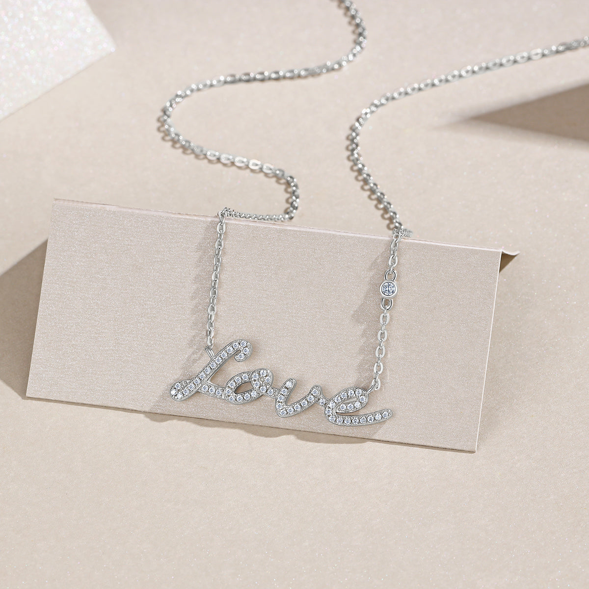 Moissanite Love Necklace 925 Sterling Silver – Pavé Script Pendant