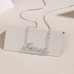 Moissanite Love Necklace 925 Sterling Silver – Pavé Script Pendant