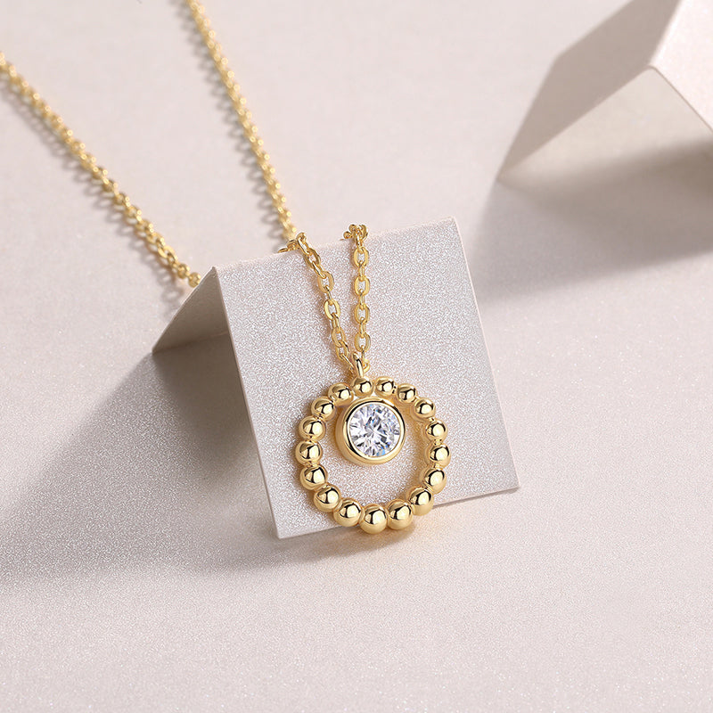 Moissanite Beaded Circle Necklace – S925 Sterling Silver