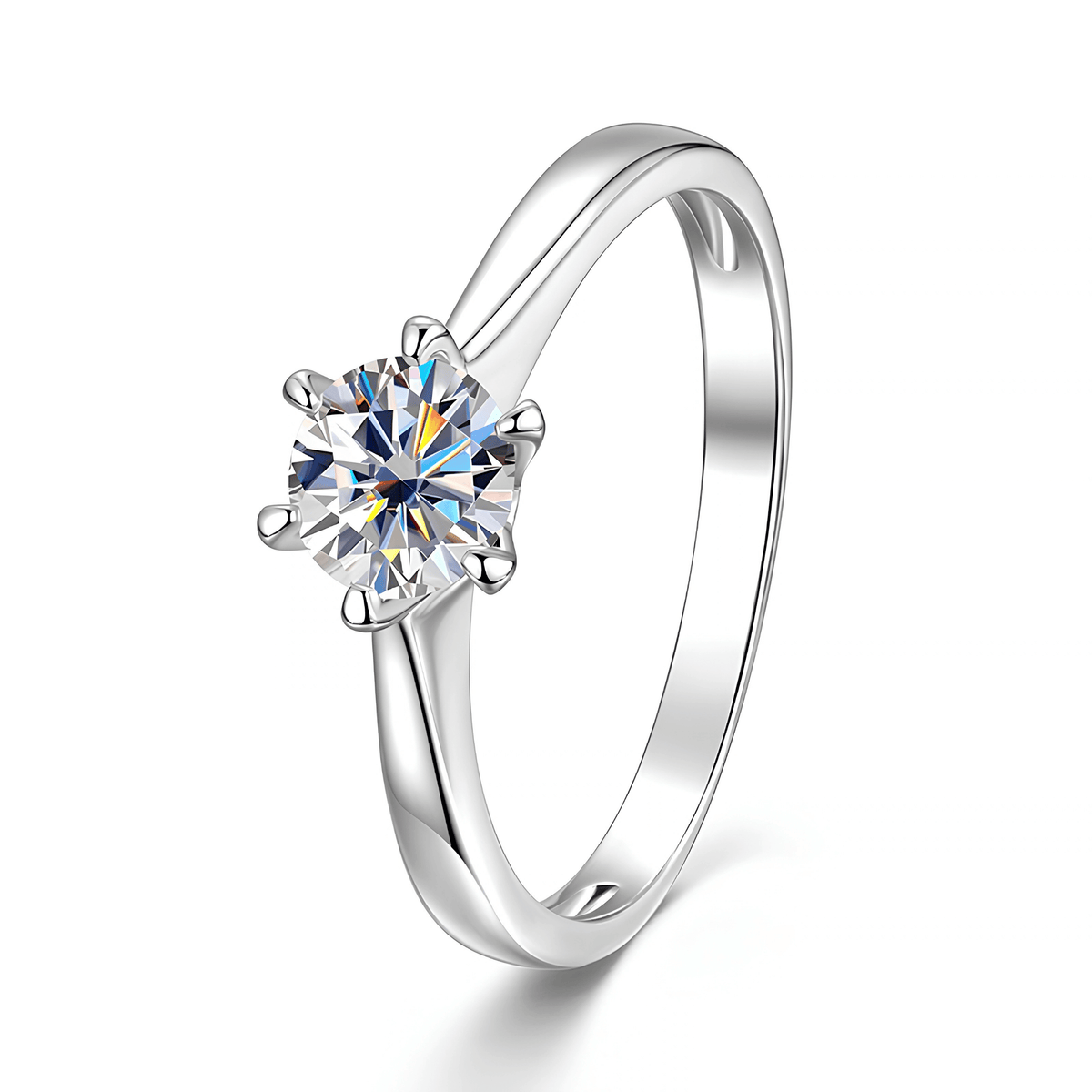 1 Carat Round Moissanite Solitaire Ring, Six Prong, Gold Plated