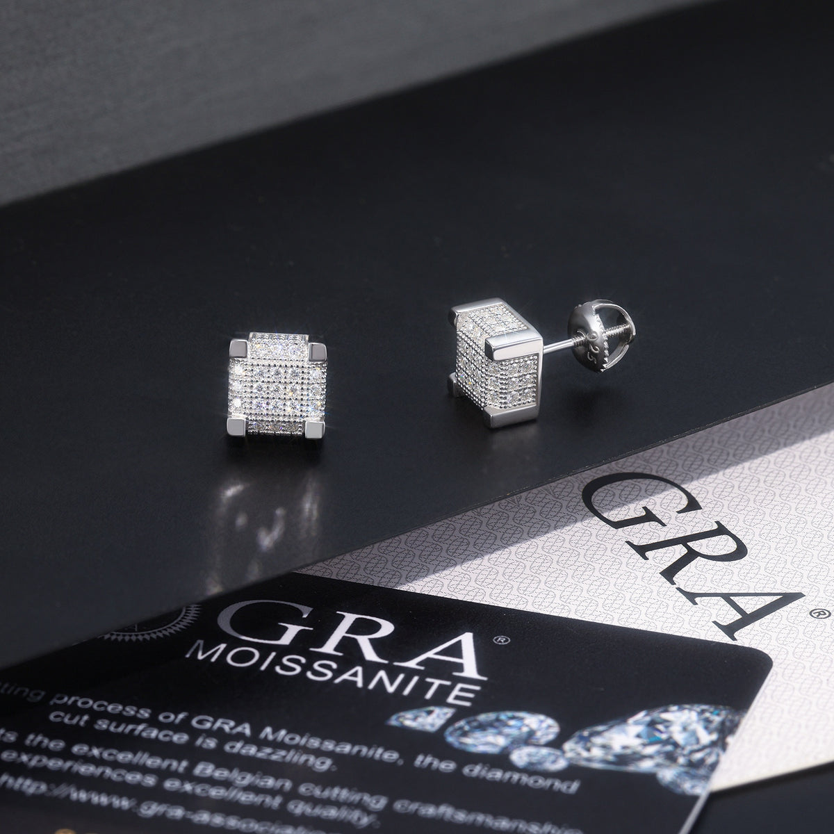 925 Sterling Silver Square Pavé Moissanite Stud Earrings (Approx. 8mm)