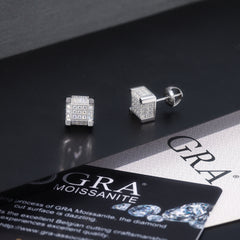 925 Sterling Silver Square Pavé Moissanite Stud Earrings (Approx. 8mm)