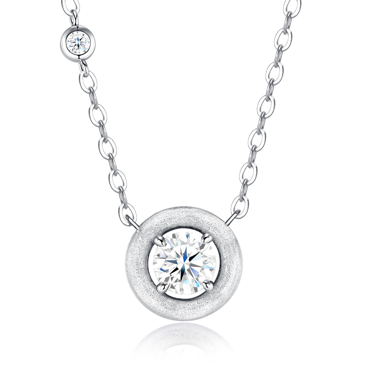 Authentic Moissanite Frosted Halo Pendant Necklace in 925 Sterling Silver