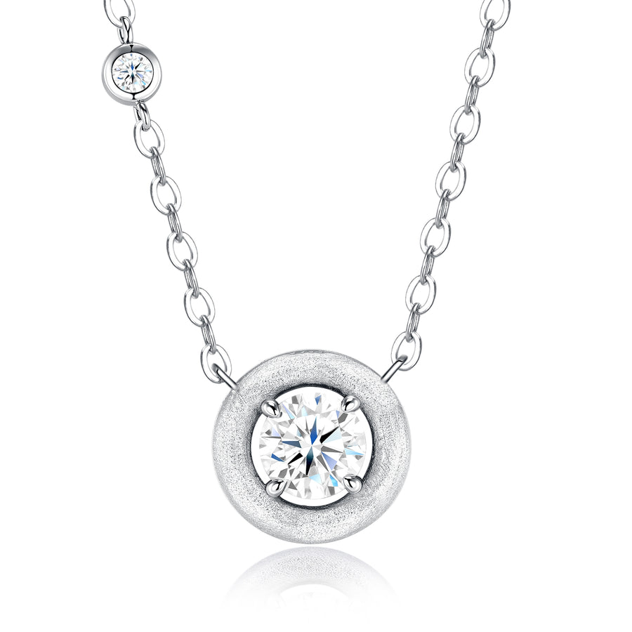 Authentic Moissanite Frosted Halo Pendant Necklace in 925 Sterling Silver