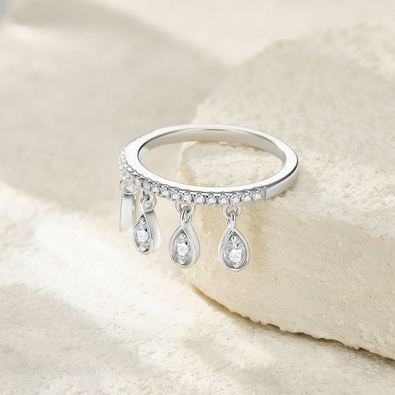 Floating Moissanite Teardrop Charm Ring in 925 Sterling Silver