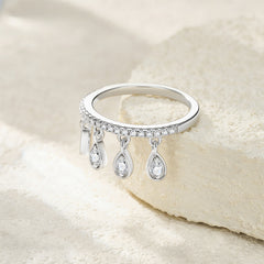 Floating Moissanite Teardrop Charm Ring in 925 Sterling Silver