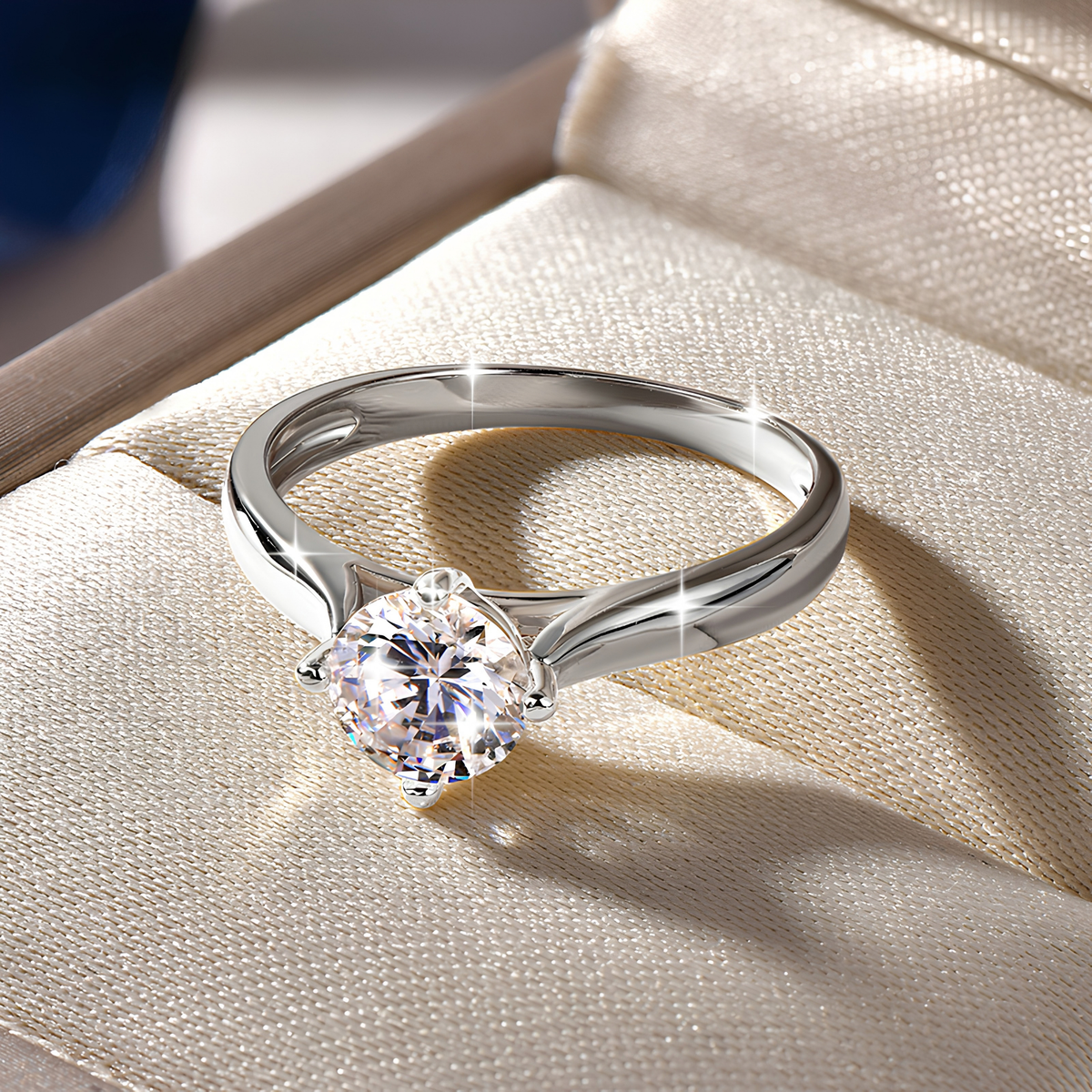 1 Carat Round Moissanite Solitaire Ring, 14K Gold Plated