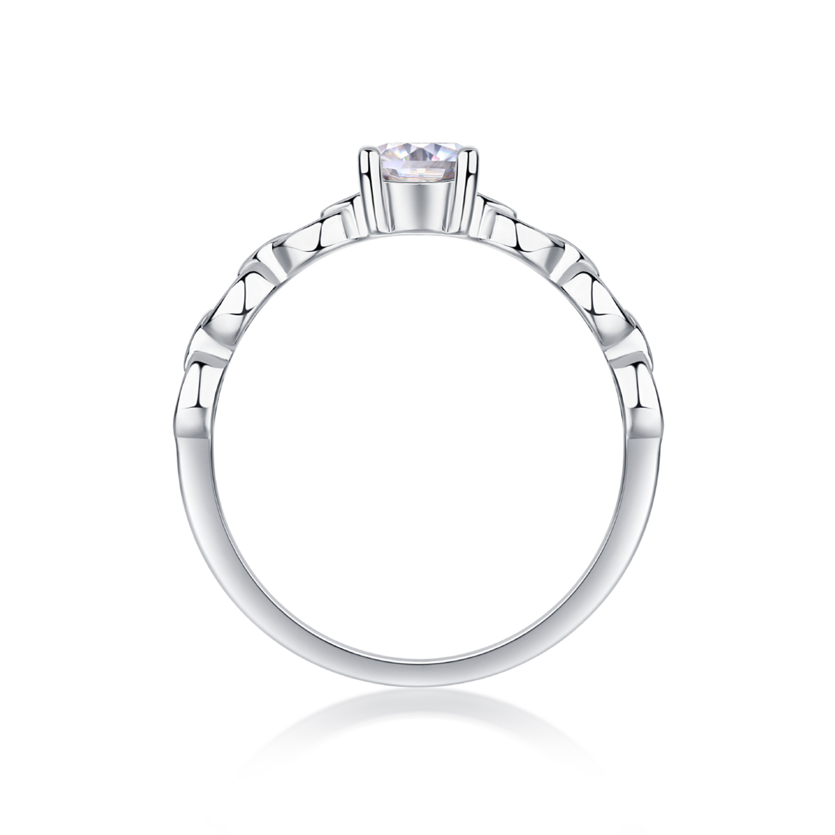 925 Sterling Silver Oval Moissanite Chain Link Ring | Authentic Moissanite Solitaire, Stackable Statement Band + Certificate