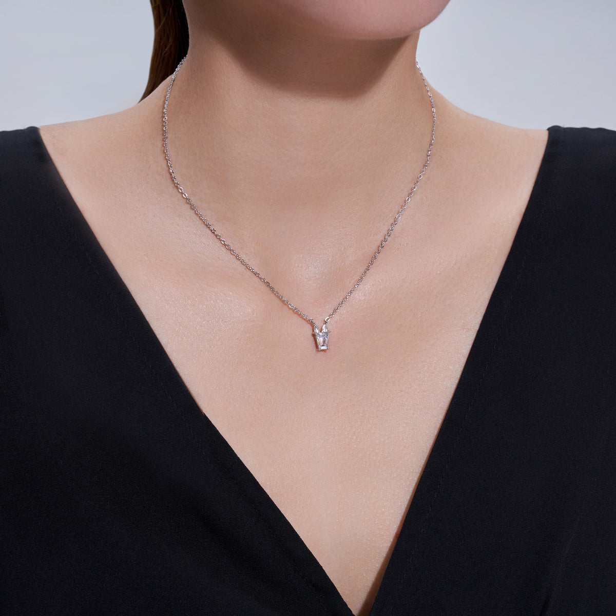 Authentic Emerald Cut Moissanite Pendant Necklace in 925 Sterling Silver