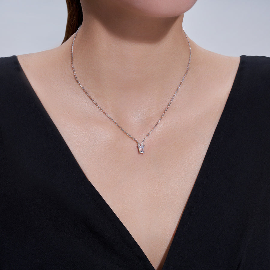 Authentic Emerald Cut Moissanite Pendant Necklace in 925 Sterling Silver