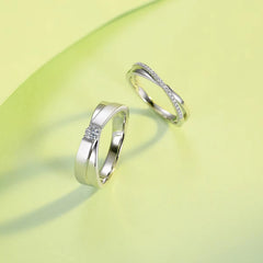 Certified Moissanite Couple Ring Set (His & Hers) | Brushed Band + Pavé Crossover Ring