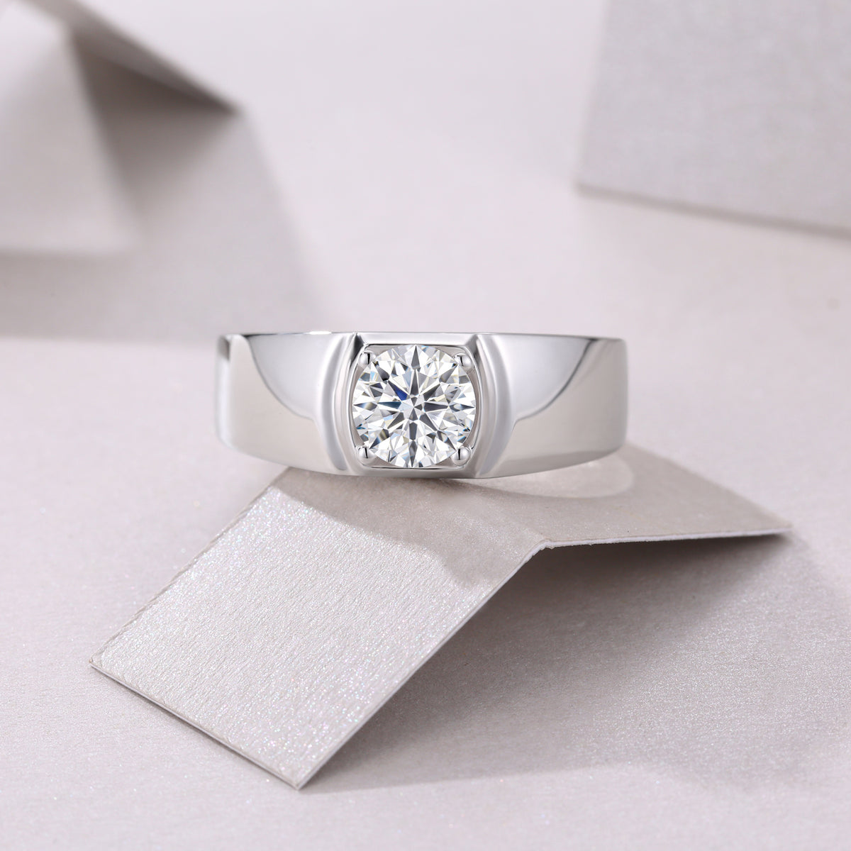 Modern Men's Round Moissanite Solitaire Ring | Certified Brilliance