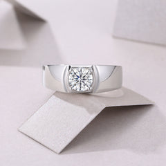 Modern Men's Round Moissanite Solitaire Ring | Certified Brilliance