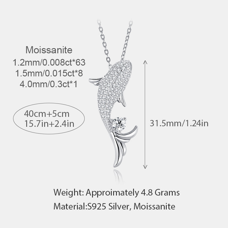 Moissanite Fish Pendant Necklace – S925 Sterling Silver