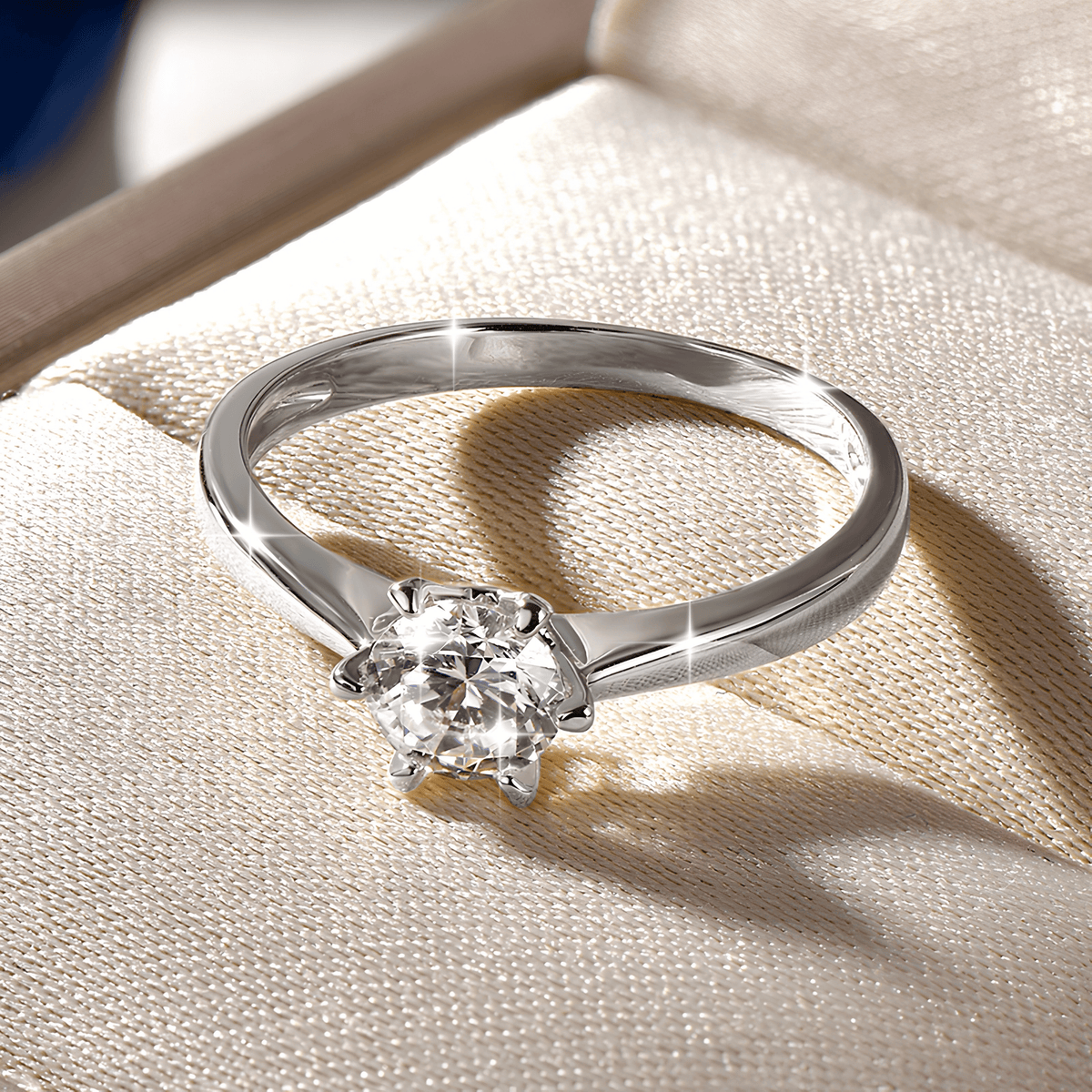 1 Carat Round Moissanite Solitaire Ring, Six Prong, Gold Plated