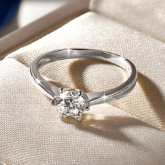 1 Carat Round Moissanite Solitaire Ring, Six Prong, Gold Plated