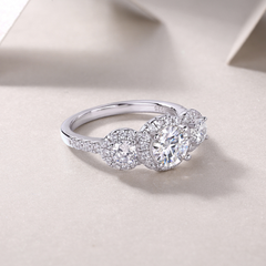 1 Carat Oval-Inspired Three Stone Ring- Moissanite Engagement Ring