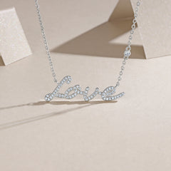Moissanite Love Necklace 925 Sterling Silver – Pavé Script Pendant