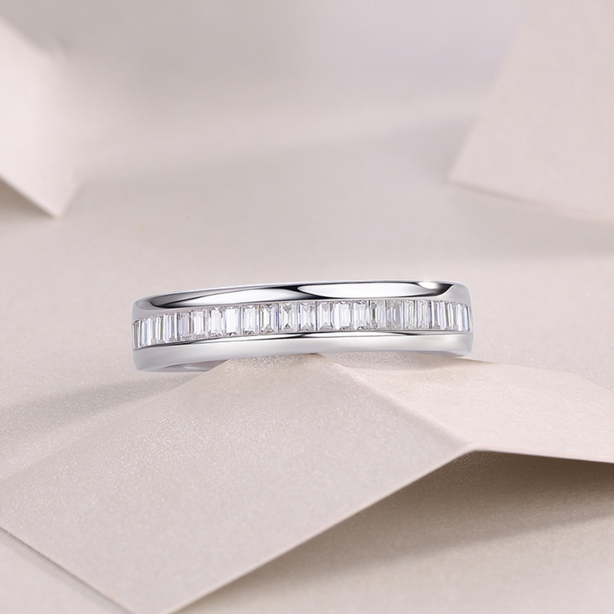 Authentic Moissanite Baguette Band Ring in 925 Sterling Silver | Certified Moissanite Wedding Ring